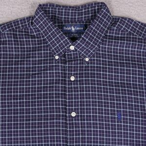 Polo Ralph Lauren Button Down Shirt Men's 2XL Blue Plaid Blake Fit Short Sleeve